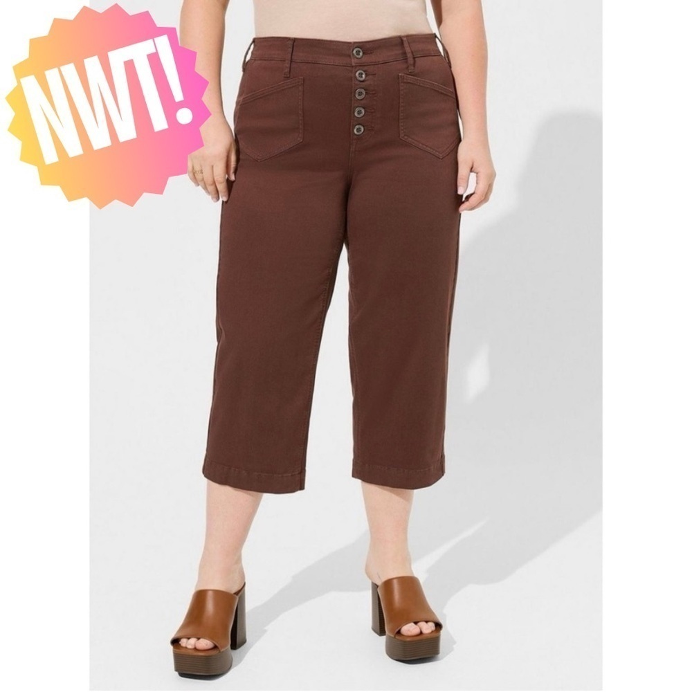 Torrid Crop Wide Leg Stretch Twill High Rise Patch Pocket Pant - Bossa Nova